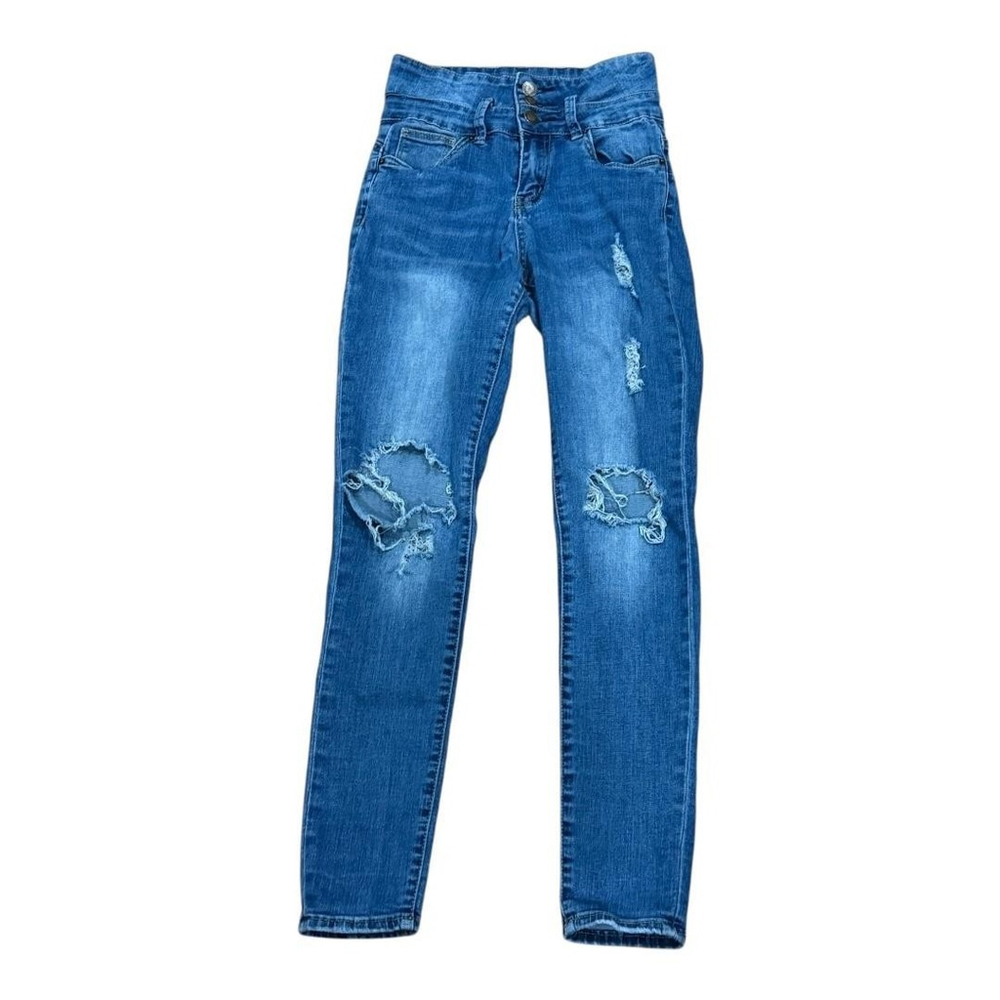 Ibiza Jeans Womens 3 Blue Distressed Ripped Skinny Stretch Style 56-411 DKD5